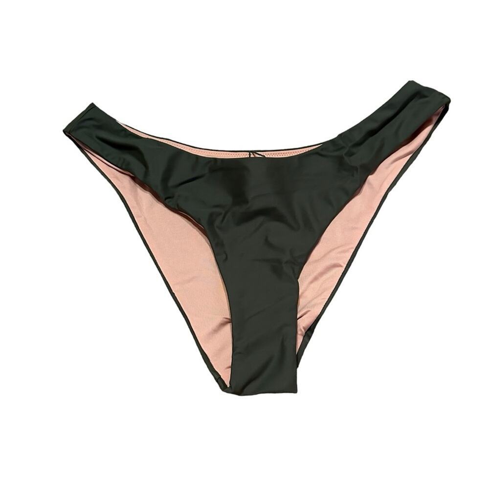 J. Crew Curved-Waist Cheeky Bikini Bottom in Olive Green Sz M‎ NEW